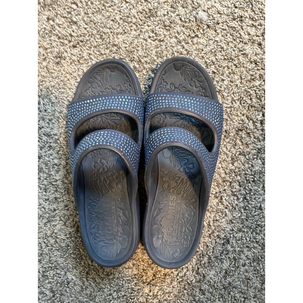Skechers Foamies Arch Fit Ascend Summer Glitz Womens 10 Navy Rhinestone Sandals